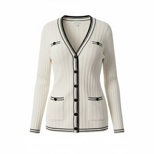 Liz Claiborne Women's Cream Cardigan with Black Trim